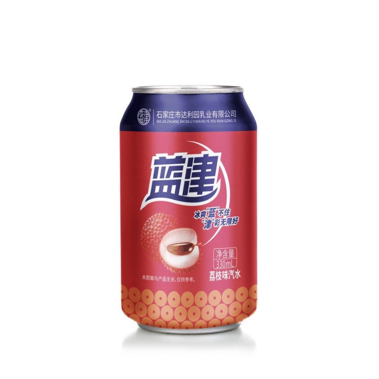 新品達利園藍津易拉罐聽荔枝味汽水330ml*24箱裝飲料批發(fā)廠家直銷