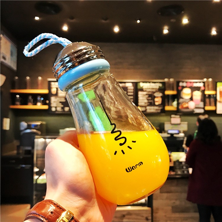 創(chuàng)意韓版發(fā)光燈泡玻璃飲料瓶 一次性PET外賣打包 玻璃奶茶果汁杯