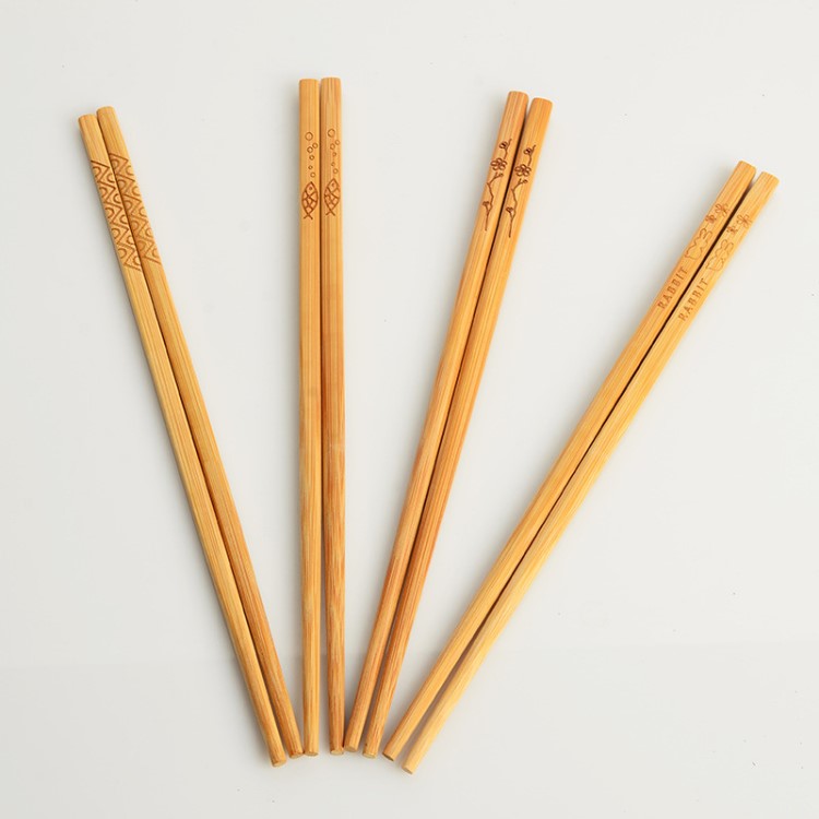 耐用廚房情侶對筷 便捷印花楠竹筷子 廚房餐具碳化竹木筷子批發