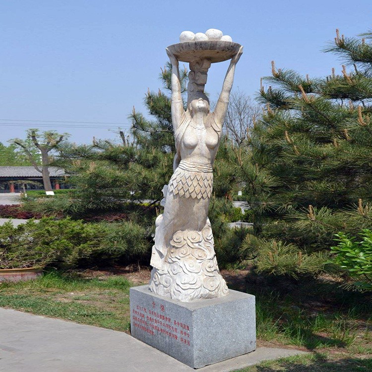 石雕女媧像 漢白玉女媧雕像 神話人物雕塑 女媧補天雕塑 直銷