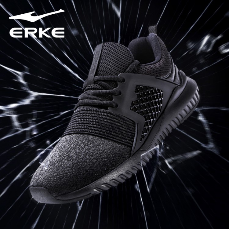 鴻星爾克男子2019春季新品黑色跑鞋防滑耐磨減震休閑跑步運動鞋男