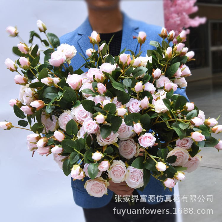 仿真花假花6頭法國(guó)薔薇絹花新娘手捧花家居擺件裝飾品新房布置