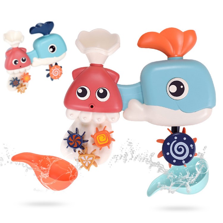 兒童浴室戲水鯨魚轉(zhuǎn)轉(zhuǎn)樂玩具洗澡花灑寶寶兒童玩水水龍頭噴水