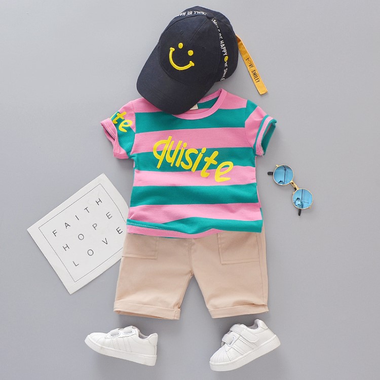 2019夏款女童短袖套裝卡通小童夏裝兩件套潮帥氣女寶寶兒童衣服潮