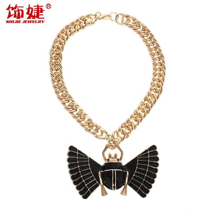 歐美時(shí)尚潮流 朋克風(fēng)個(gè)性百搭合金滴油黑蝙蝠吊墜長(zhǎng)項(xiàng)鏈毛衣鏈女