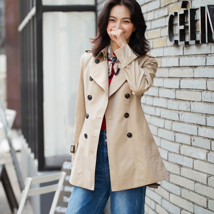 盛宏】2019秋新B家經典嘎巴甸雙排扣腰帶英倫收腰風衣外套女2080
