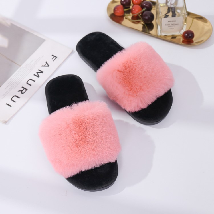 歐美居家用室內(nèi)軟底毛絨棉拖鞋女毛毛拖鞋female ladies slippers