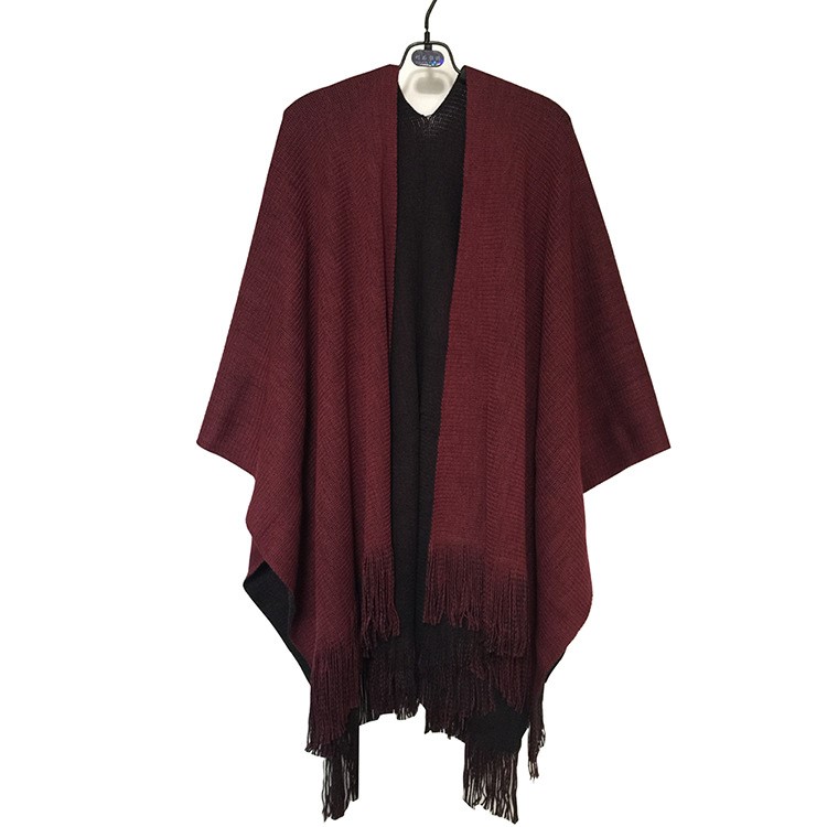 欧美风简约百搭双面开叉仿羊绒斗篷围巾 两用加厚单色披肩围巾