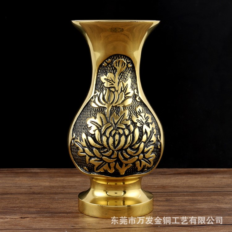 銅花瓶供佛前插花擺件工廠批發(fā)客廳裝飾拜神佛教用品牡丹花瓶小