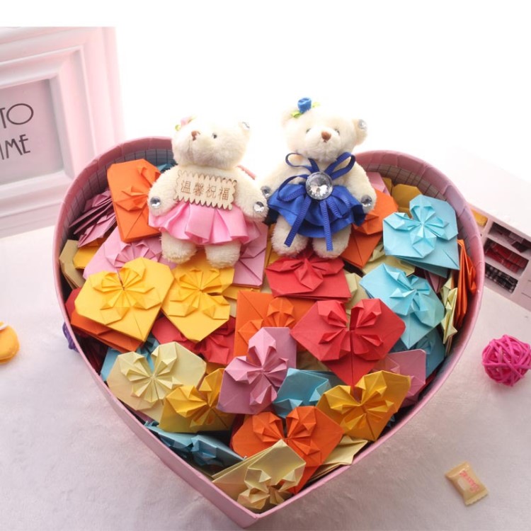 DIY長(zhǎng)方形折紙心花怒放愛心成品520顆加心形禮品盒送女友創(chuàng)意禮品