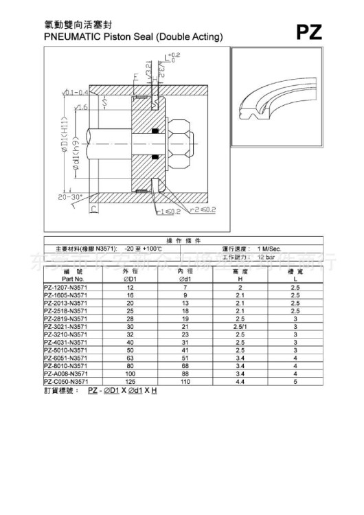 现货供应派克PARKER气动活塞封PZ(尺寸）