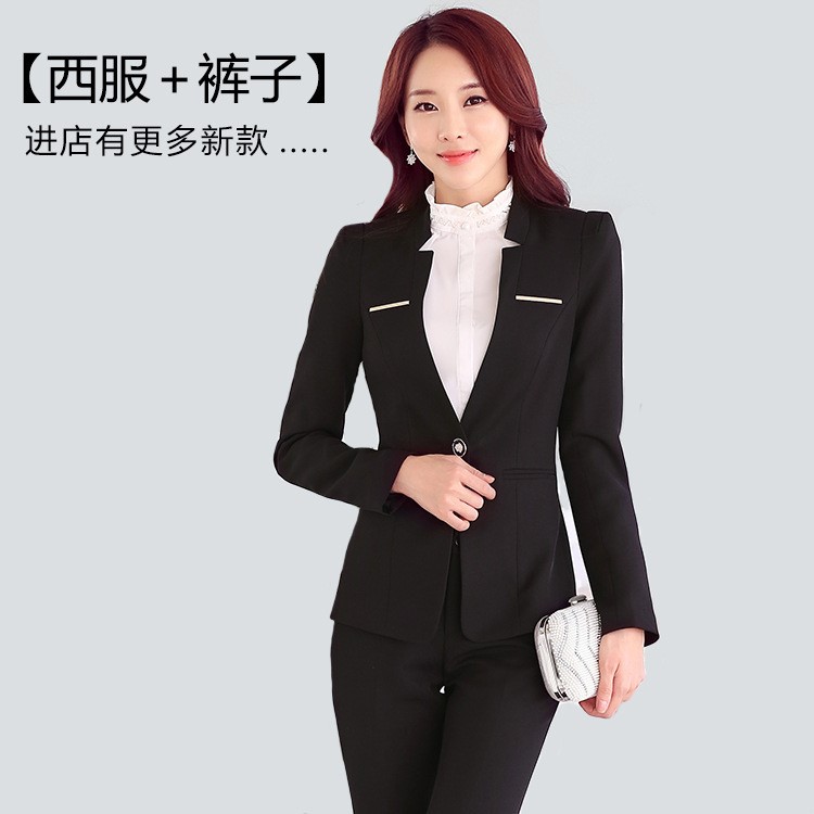 2019春季新款職業(yè)女裝長褲套裝長袖修身工作服前臺白領(lǐng)酒店西服