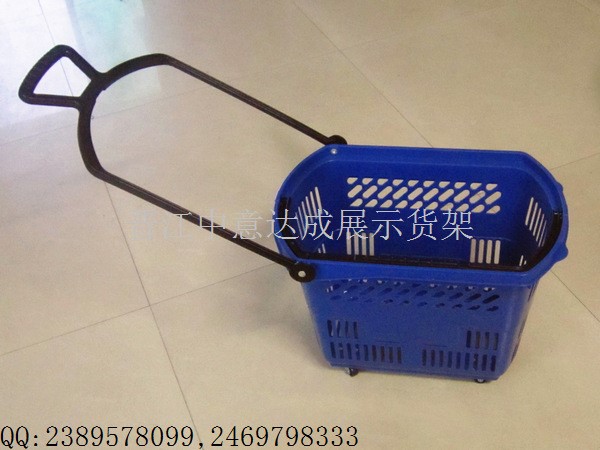 廠家供應(yīng) 洛陽連鎖超市商場拉桿式塑料籃批發(fā) 爆款