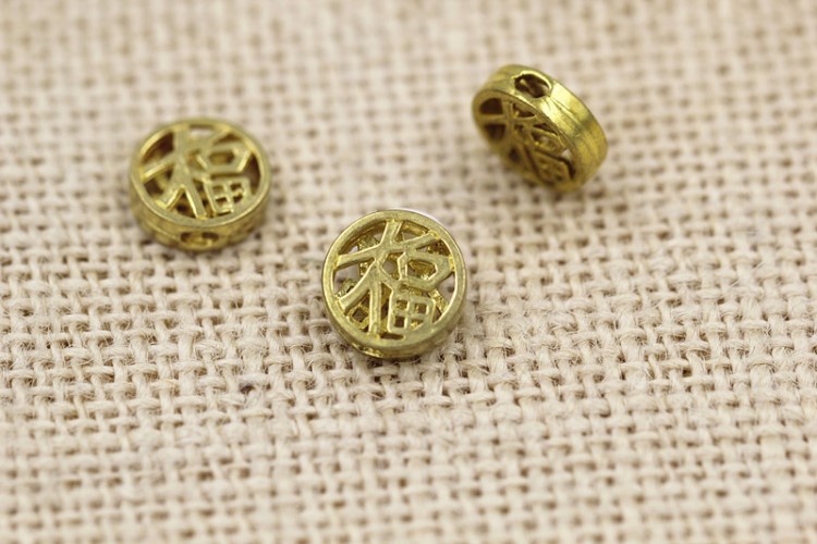 簪子diy材料配件  佛珠手竄銅鑄銅配件 福字12MM