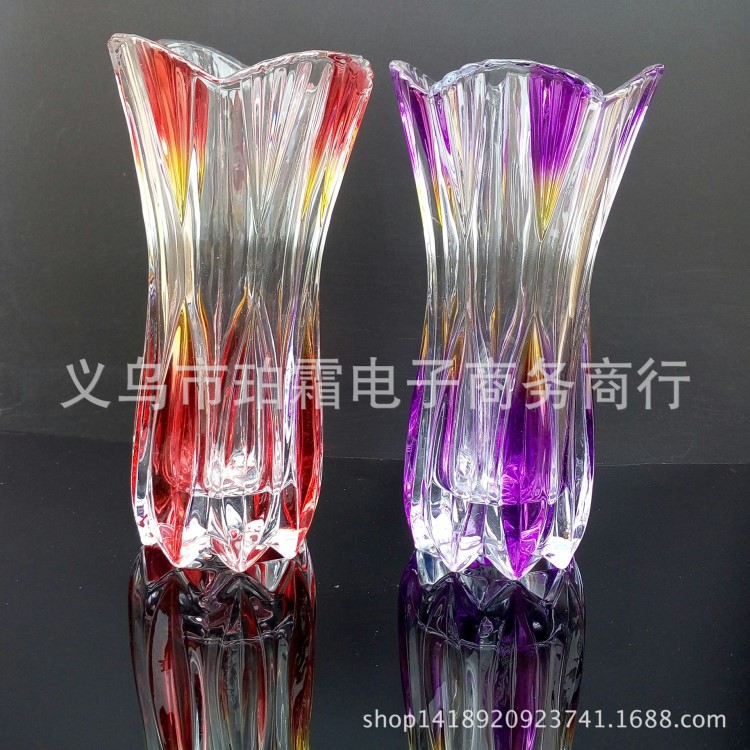 暢銷爆款鳳尾彩色水晶玻璃花瓶簡約時尚現(xiàn)代水晶工藝品花器批發(fā)