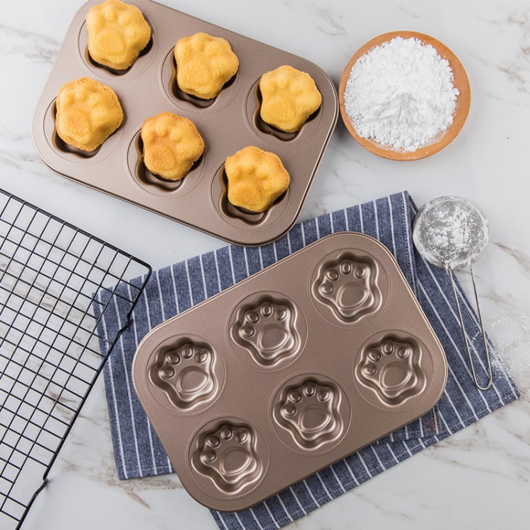 美滌貓爪型烤盤創(chuàng)意6連 蛋糕模具烤盤專用烤箱diy不粘烘焙用具