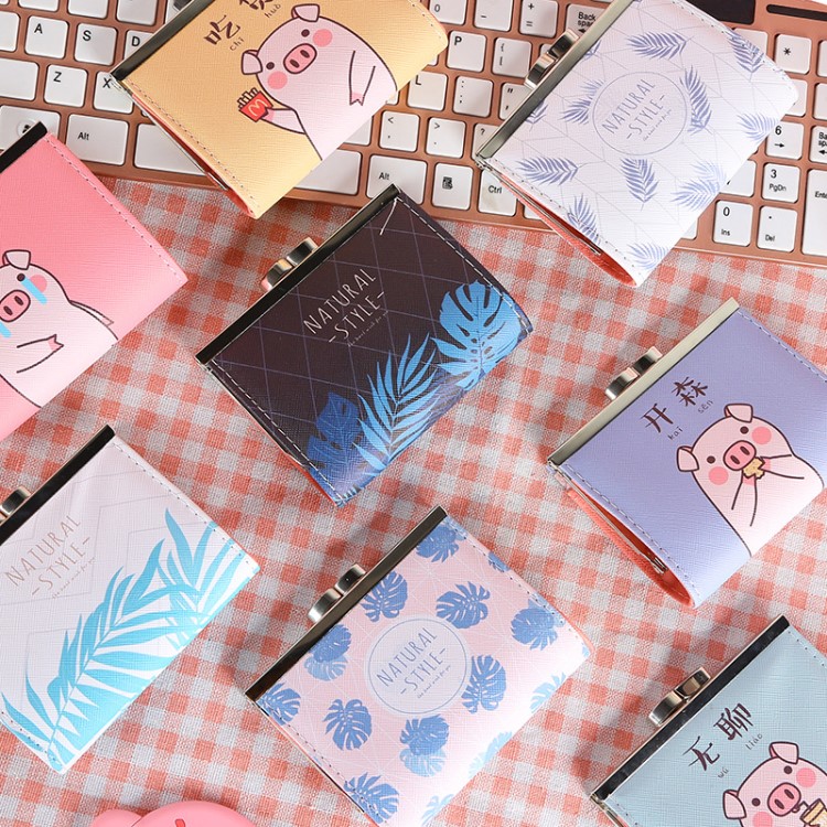 創意款簡約便攜零錢包 女生卡通清新造型雜物收納 PU皮中號錢夾包