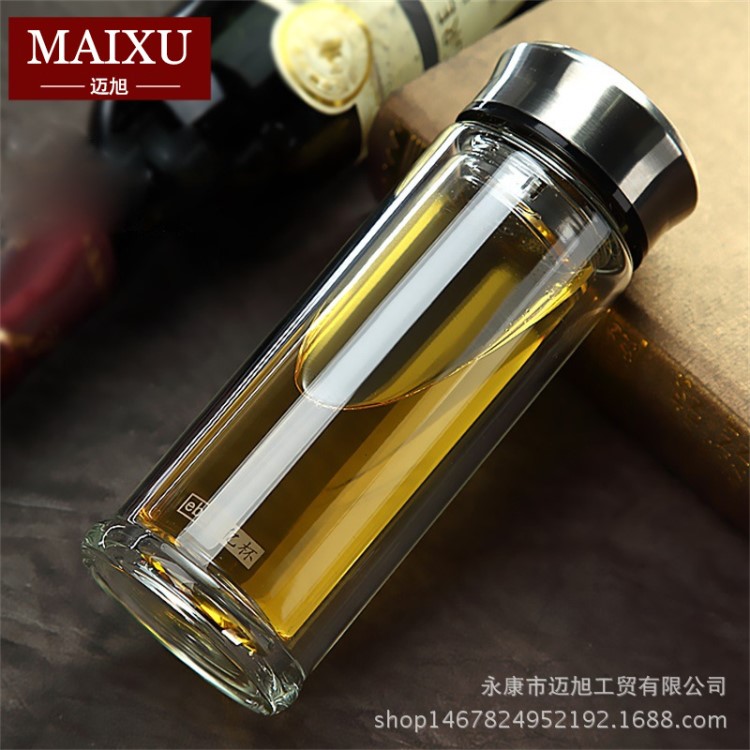 厂家定制双层透明玻璃杯高硼硅商务水杯耐热泡茶杯可印广告语logo