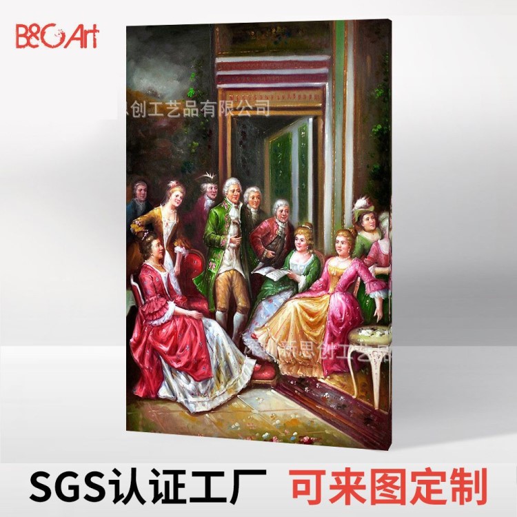 大芬外贸玄关挂画欧美宫廷图手工手绘装饰油画oil painting定制