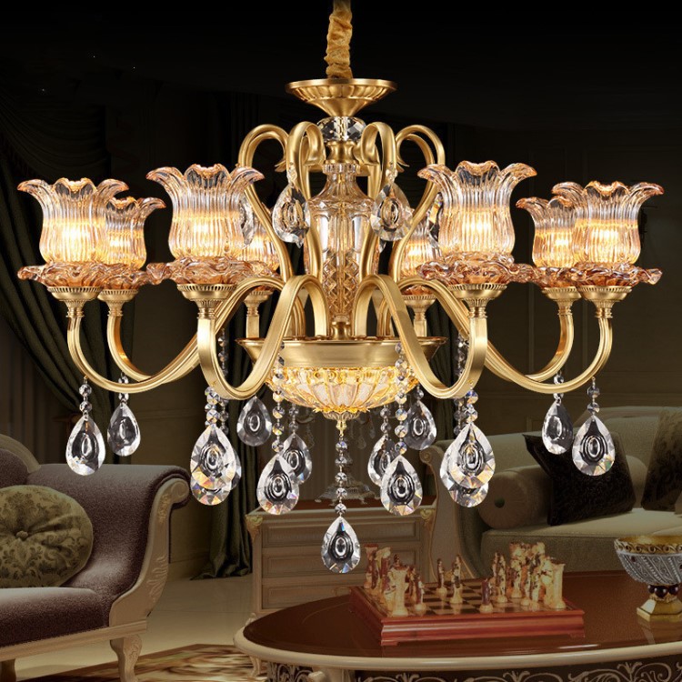欧式吊灯水晶灯美式全铜灯具客厅铜灯简欧餐厅灯卧室奢华大气吊灯