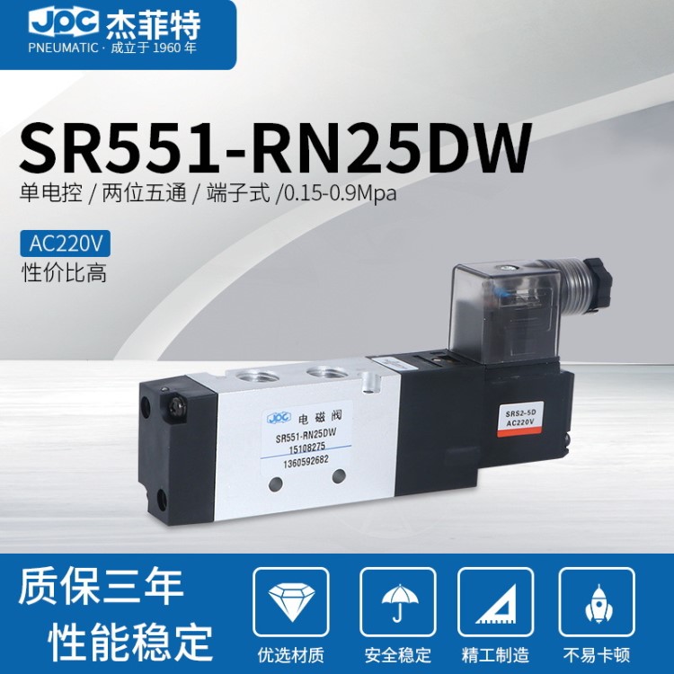 華能杰菲特JPC裝SR三位五通中封（泄）壓電控電磁閥SR550-RS15DW