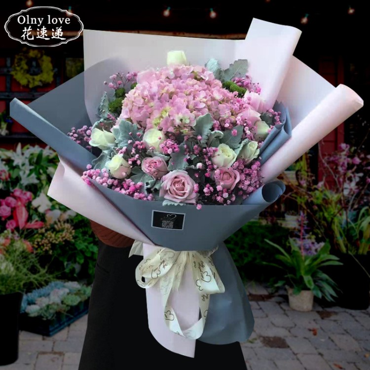 溫州生日同城玫瑰花繡球花桔梗混搭花束鮮花速遞花店訂花送花愛人