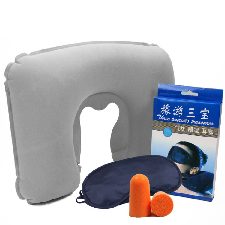 旅行U型充氣枕 旅游三寶 護頸脖靠枕 充氣腰枕 加厚pvc植絨U形枕