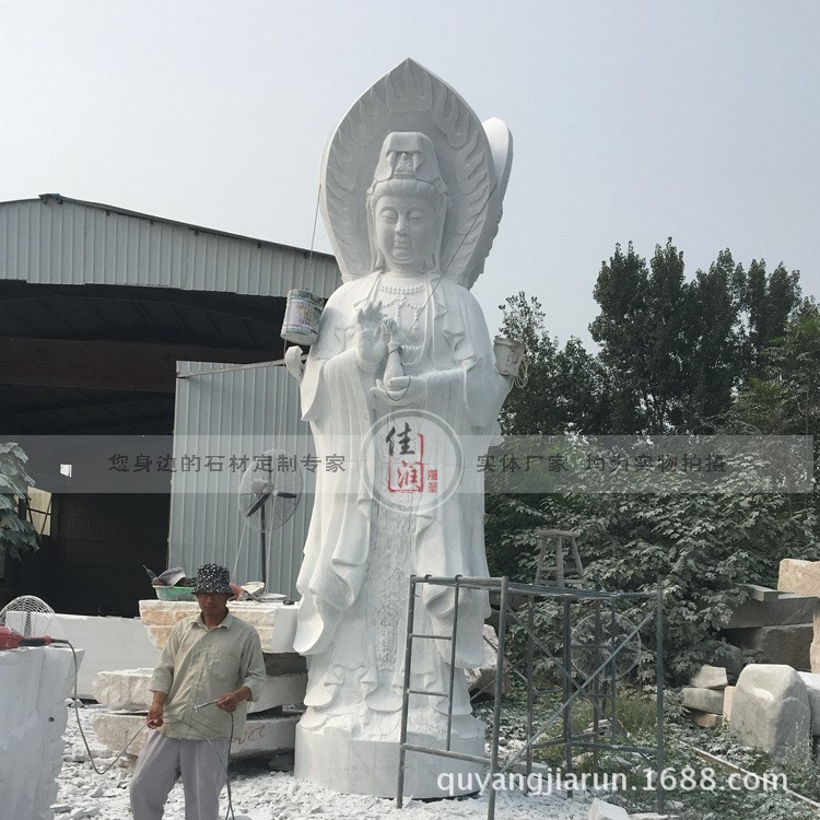 廠家定制各種石材漢白玉雕塑滴水持經三面觀音菩薩寺廟供奉佛像