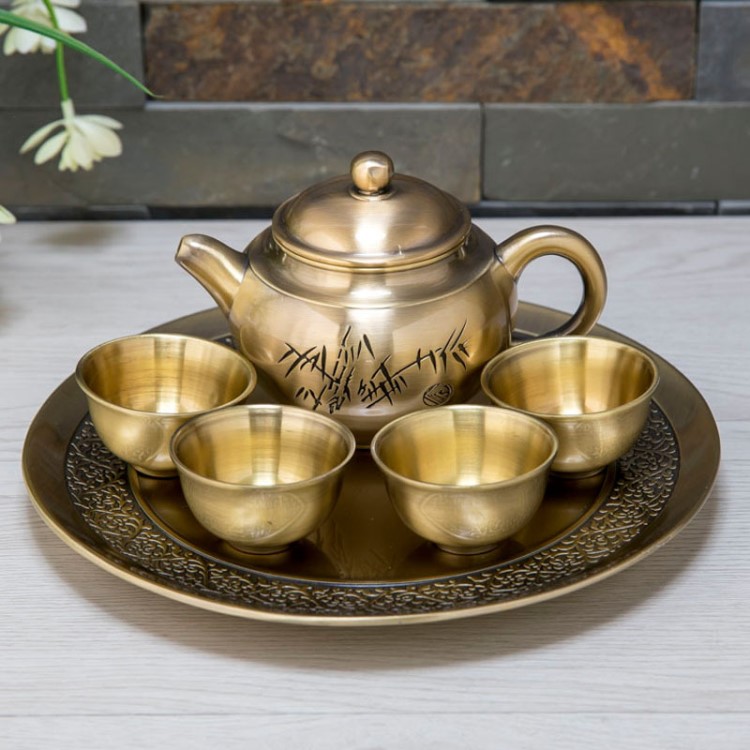 鋅合金創(chuàng)意茶具 商務(wù)饋贈(zèng)禮品茶具套裝金屬工藝竹子茶具6件套