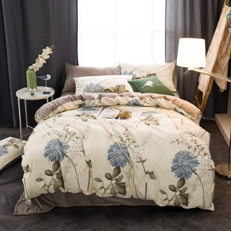 家紡全棉絨夾棉大阪花四件套床單款床上用品A版棉B版水晶絨套件