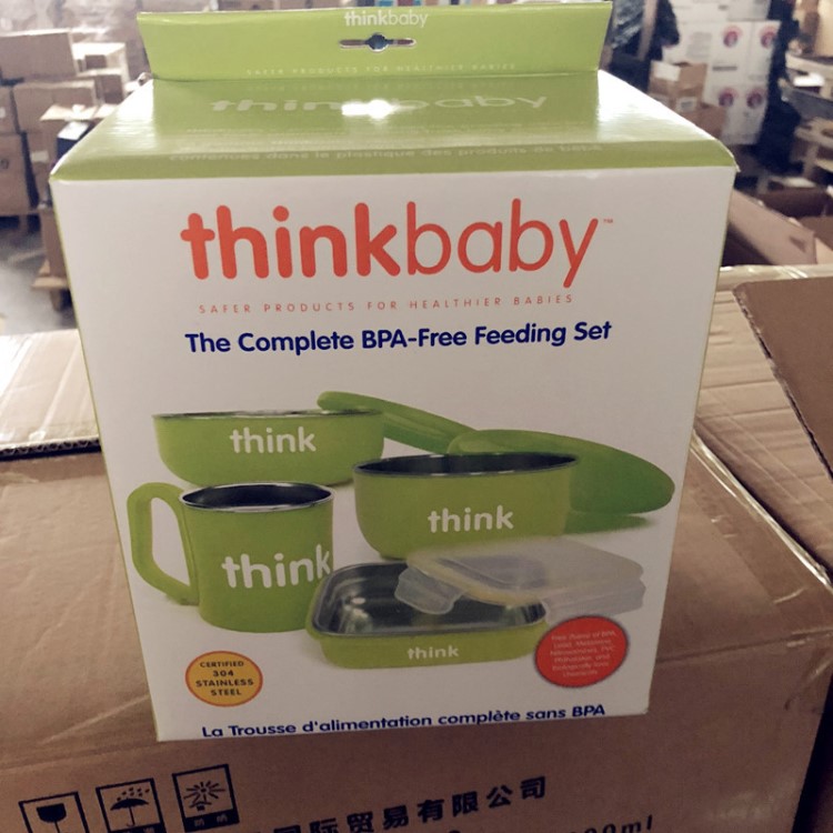 美國Thinkbaby/Think baby不銹鋼餐具密封湯碗餐盒 4件套