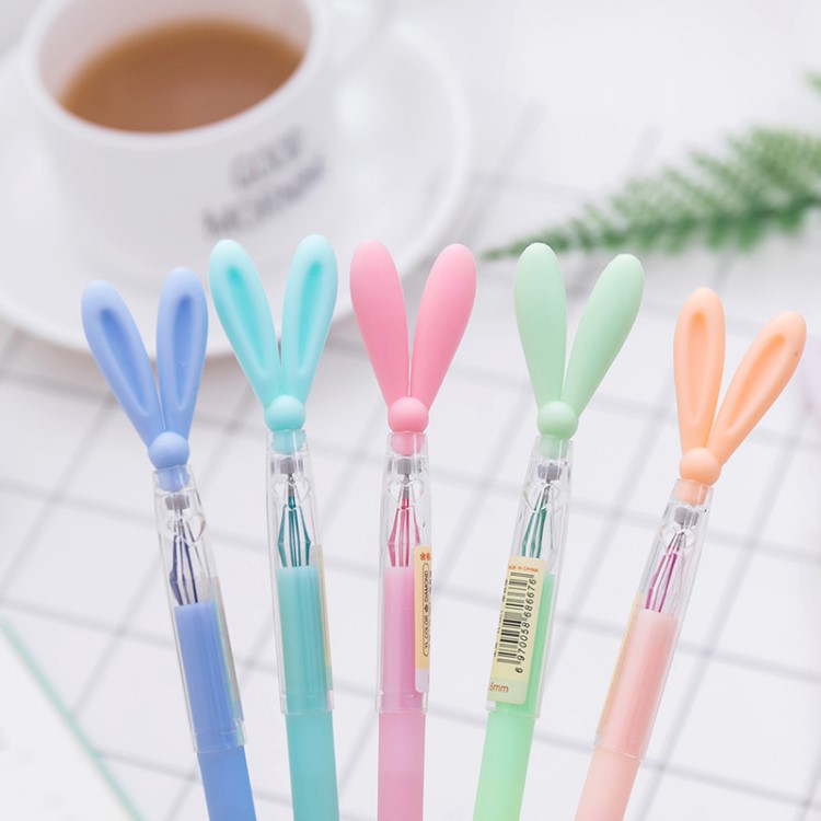 韓國文具糖果色兔耳朵造型中性筆 12色鉆石頭彩色水筆學生文具