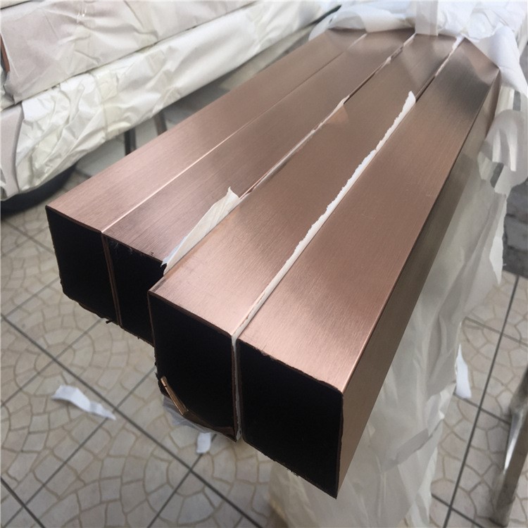 玫瑰金不銹鋼方管60*60彩色電鍍鈦金 6米拉絲玫瑰金方通80*80