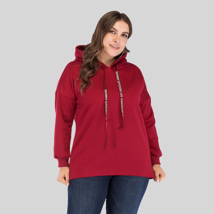 秋季大碼女裝時尚休閑連帽抽繩字母印花色抓絨長袖衛衣JR2205