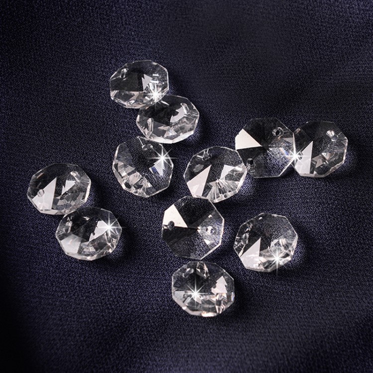 水晶八角珠批發(fā)珠簾散珠14mm透明玻璃珠子燈飾配件婚慶路引簾子