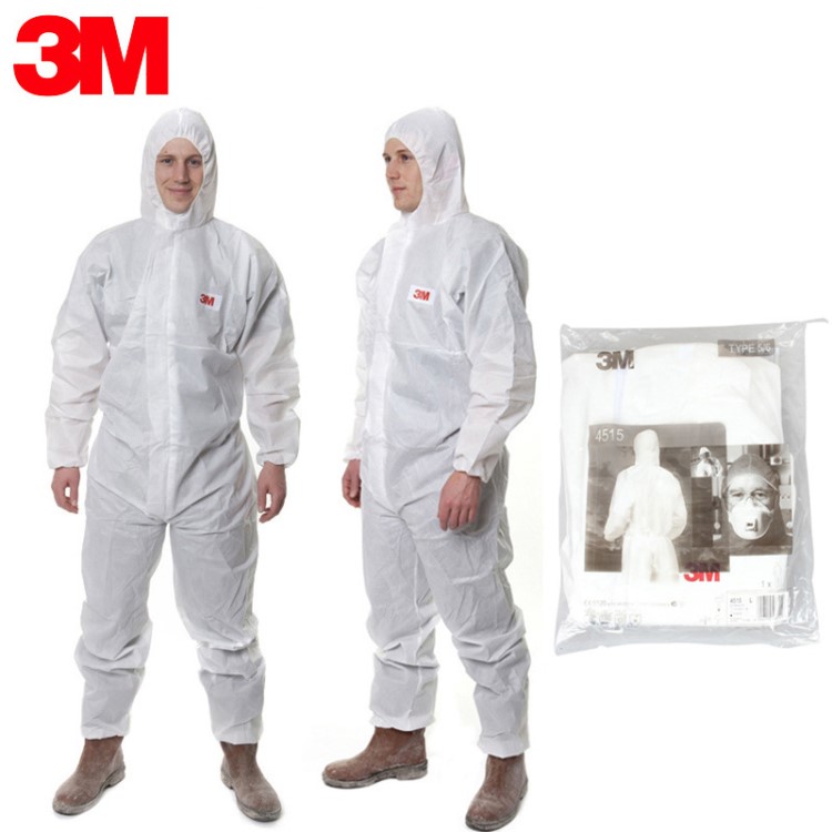 3M4515防護(hù)服 防化防塵服 噴漆服 防化學(xué) 白色連體帶帽防護(hù)服