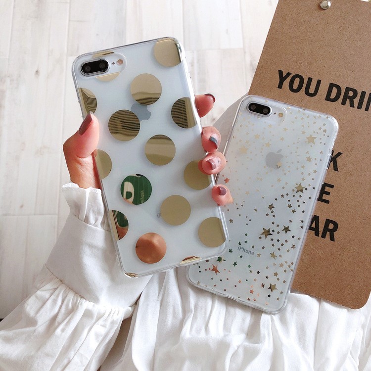 IMD日韓電鍍星星復(fù)古波點(diǎn)鏡面手機(jī)殼燙金外殼適用phone case華為