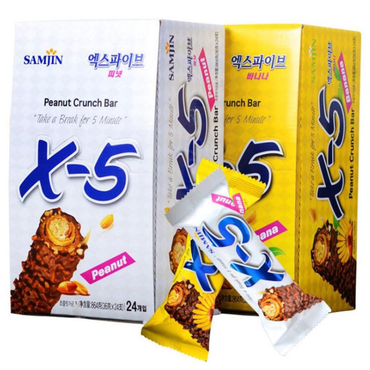 韓國(guó)食品 SAMJIN三進(jìn)x-5 花生巧克力棒  熱賣休閑零食批發(fā)36g