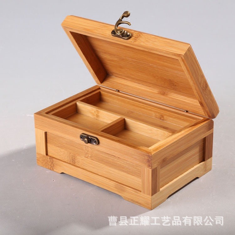 復古竹制首飾盒雙層楠竹盒子實木首飾盒帶鎖化妝收納翻蓋實木竹盒