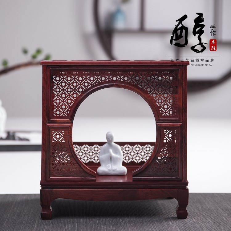紅木紅酸枝家具明清微縮家具模型仿古家具圓門床 中國風禮物擺件