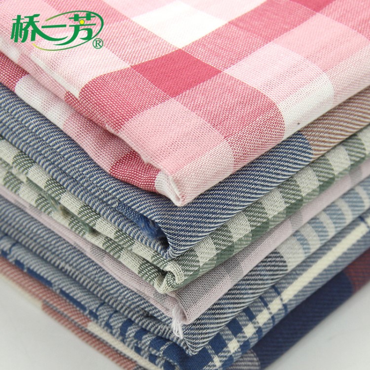 双层色织格子纱布面料 纱布睡衣家居服服装面料 平纹朝阳格色织布