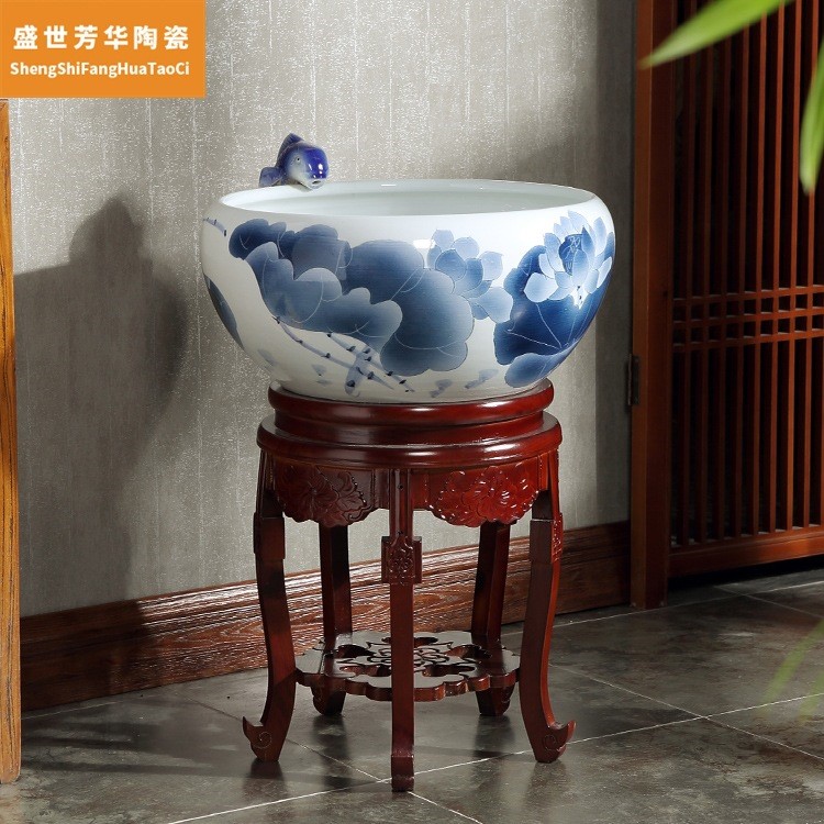現代中式中型文化石客廳落地擺件水景流水墻屏風噴泉魚缸復古荷花