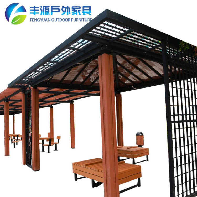 定做涼亭戶外防腐防銹公園四角亭子 園林塑木鋼結(jié)構(gòu)景觀仿木涼亭
