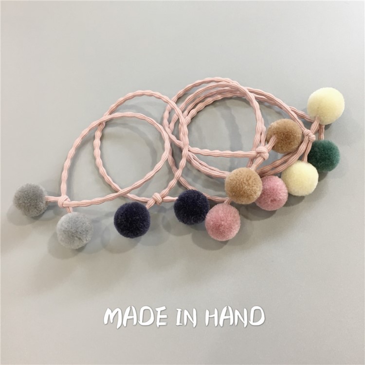 171018韓版發飾可愛彩色毛線球蝴蝶結雙球發繩發圈皮筋頭扎頭飾