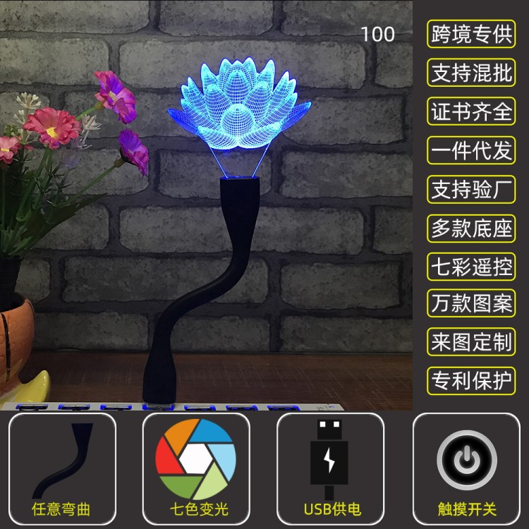 新奇usb小夜燈新奇特地攤亞克力電子禮品燈具創意照明3d夜燈