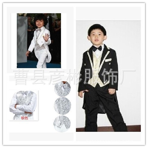 新款小西裝男童禮服套裝白色燕尾服兒童演出服廠家直銷