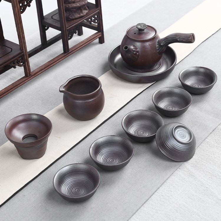新款特色古陶復(fù)古仿柴燒茶具套裝 日式古典陶瓷粗陶功夫茶具批發(fā)