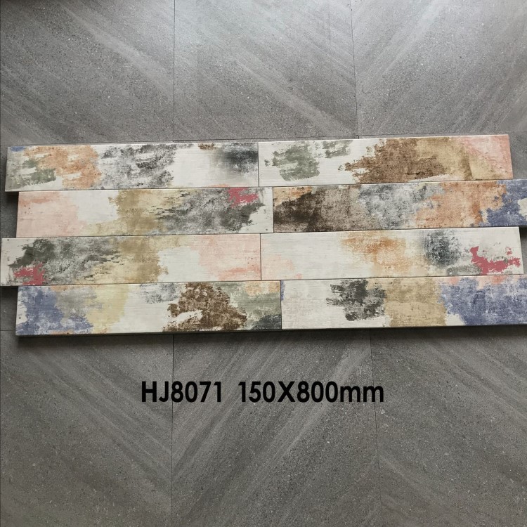 油漆涂鴉墨幻彩復(fù)古餐廳酒吧背景墻地面墻面150X800木紋磚