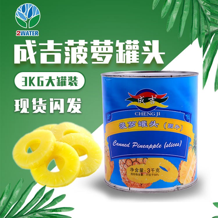 成吉水果罐頭糖水菠蘿罐頭3kg 烘焙披薩頂料圓片菠蘿罐頭