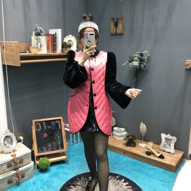 豆丁皮草2019年新款綿羊皮羽絨服獺兔袖